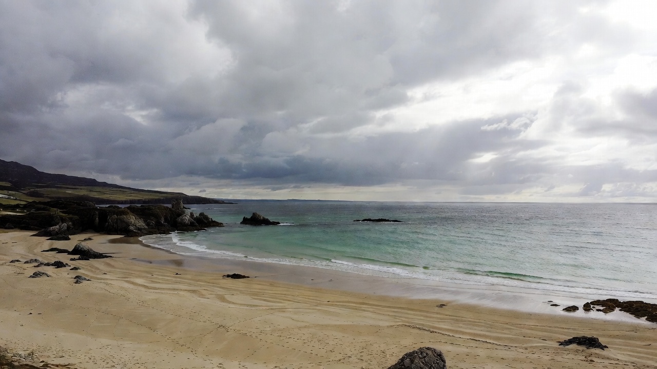 Little Gruinard Beach with mountain backdrop in County Donegal Ireland